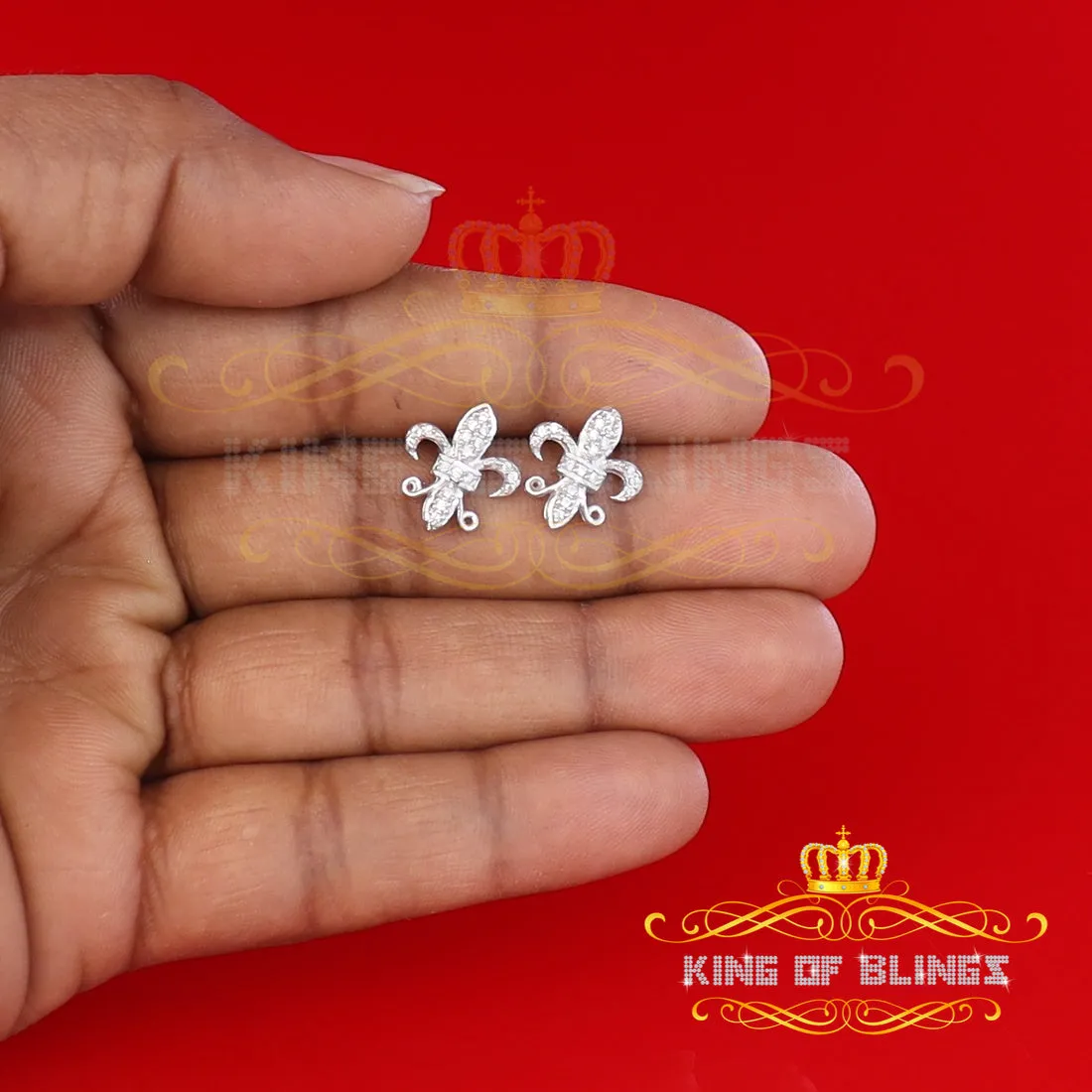 King of Blings- White 0.35ct Cubic Zirconia 925 Silver Men's & Women's Fleur de Lis Earrings