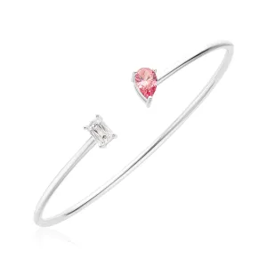 KISS Sterling Silver Pear & Emerald Cut Pink & White Cubic Zirconia Bangle