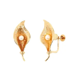 Krementz Pearl Leaf Earrings