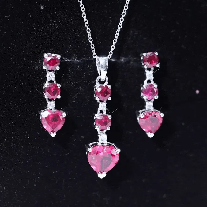 Lab Created Ruby Heart and Zircon Dangle Jewelry Set