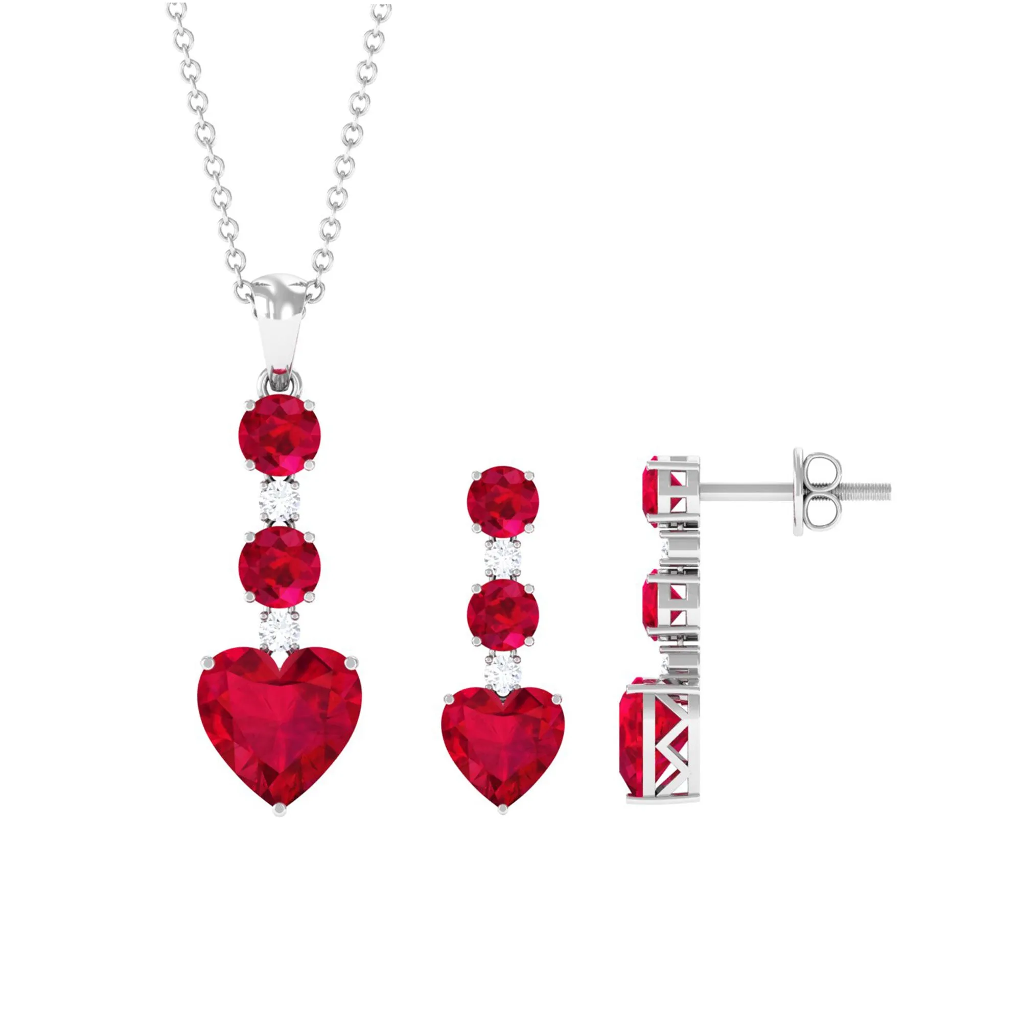 Lab Created Ruby Heart and Zircon Dangle Jewelry Set