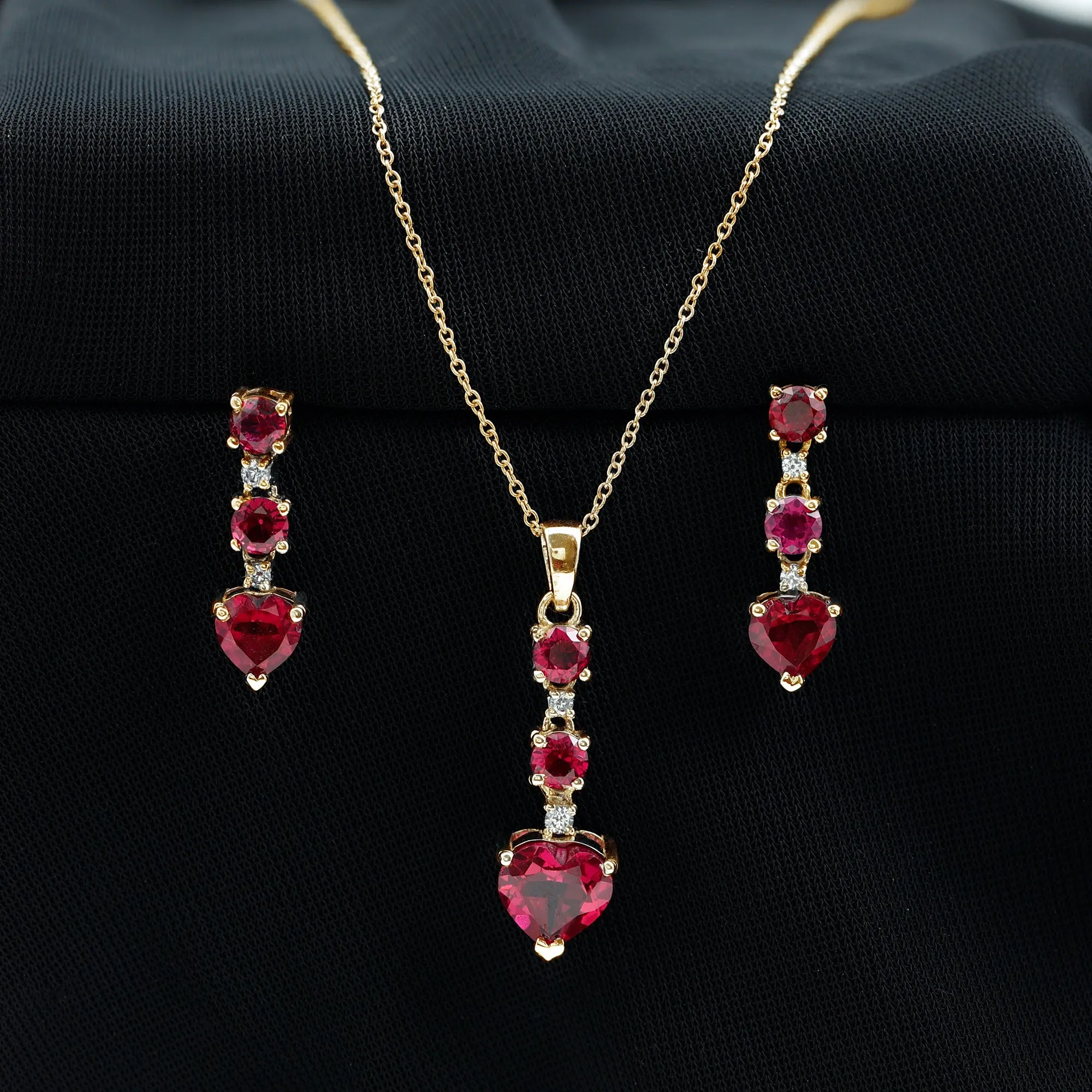 Lab Created Ruby Heart and Zircon Dangle Jewelry Set