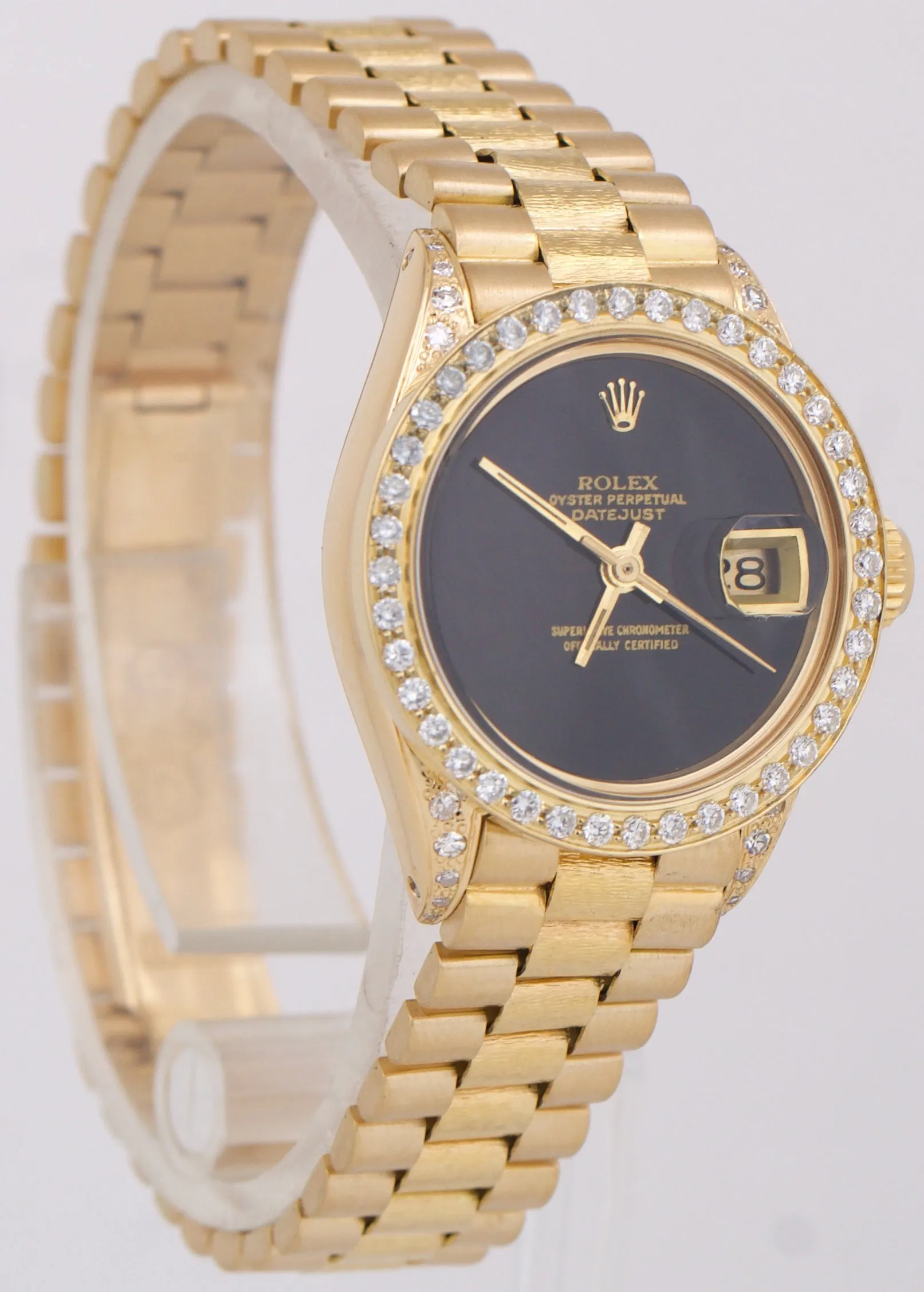 Ladies Rolex DateJust President 26mm BLACK ONYX DIAMOND 18K Gold FLORENTINE 6917