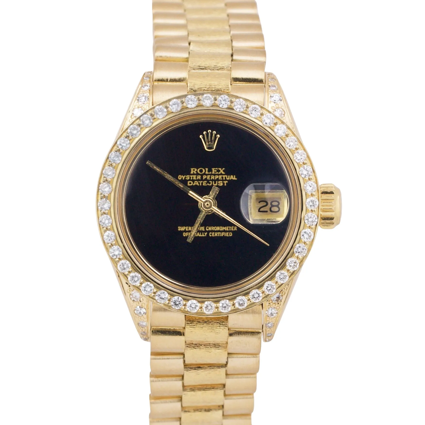 Ladies Rolex DateJust President 26mm BLACK ONYX DIAMOND 18K Gold FLORENTINE 6917