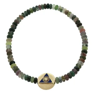 Large Light of the Majestic Enameled Disk on Indian Agate Beaded Bracelet