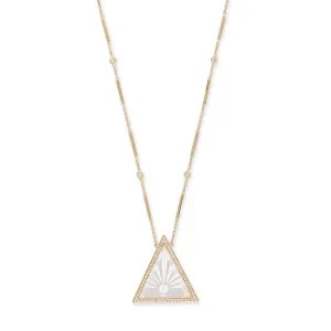 LARGE PAVE CARVED SUNSHINE CLEAR QUARTZ TRIANGLE SMOOTH BAR NECKLACE