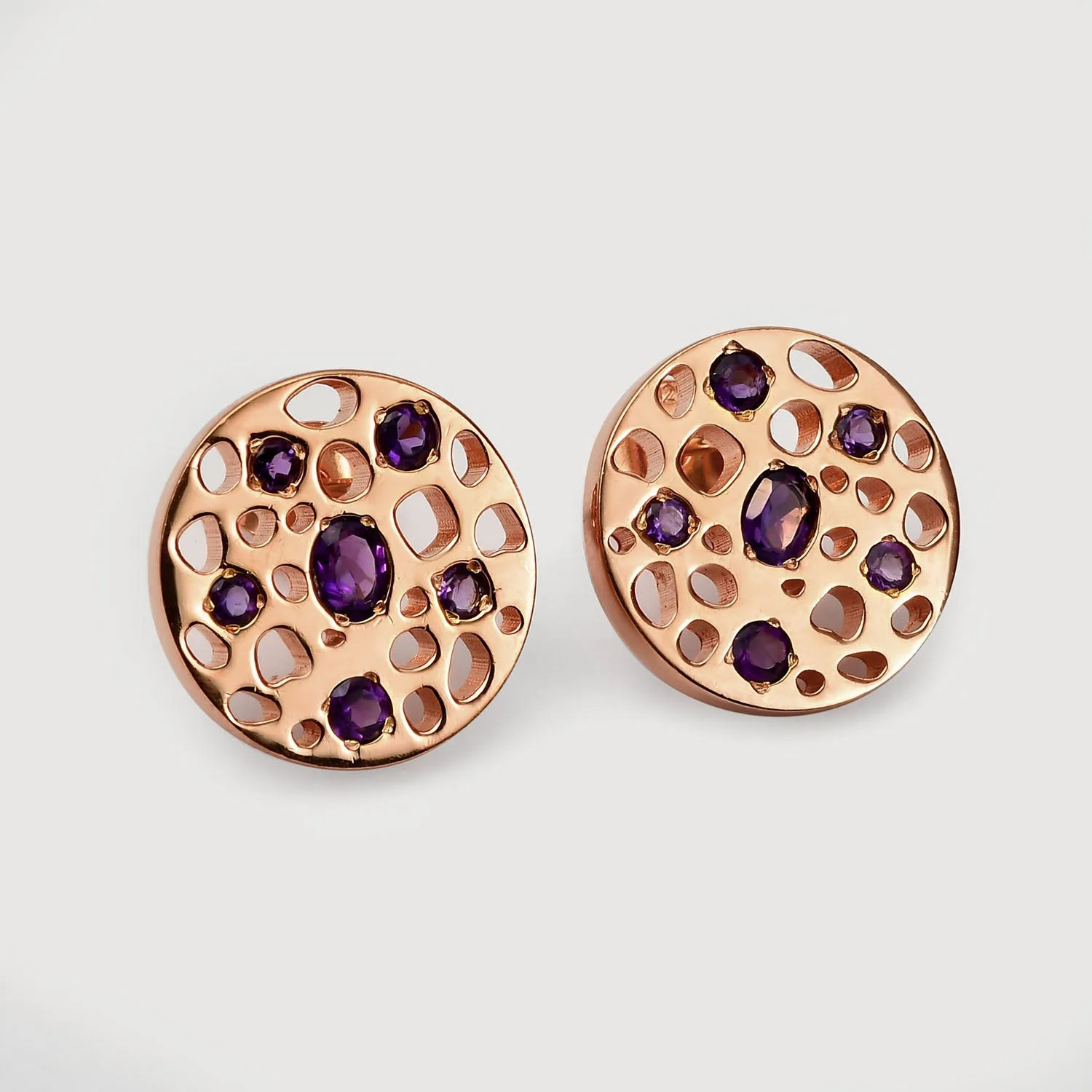 Lattice Eternity Necklace   Lattice Disc Stud Earrings with Amethyst