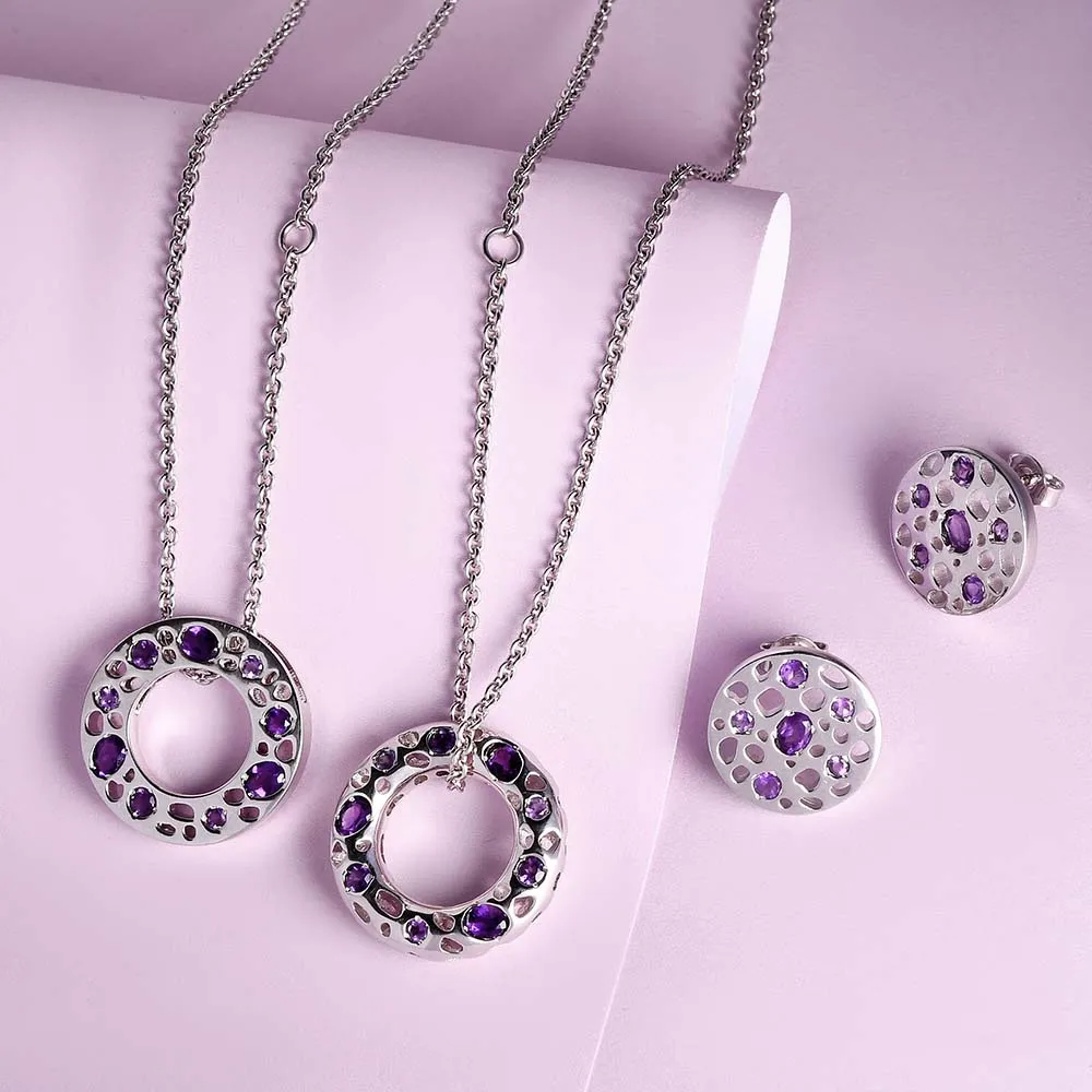 Lattice Eternity Necklace   Lattice Disc Stud Earrings with Amethyst