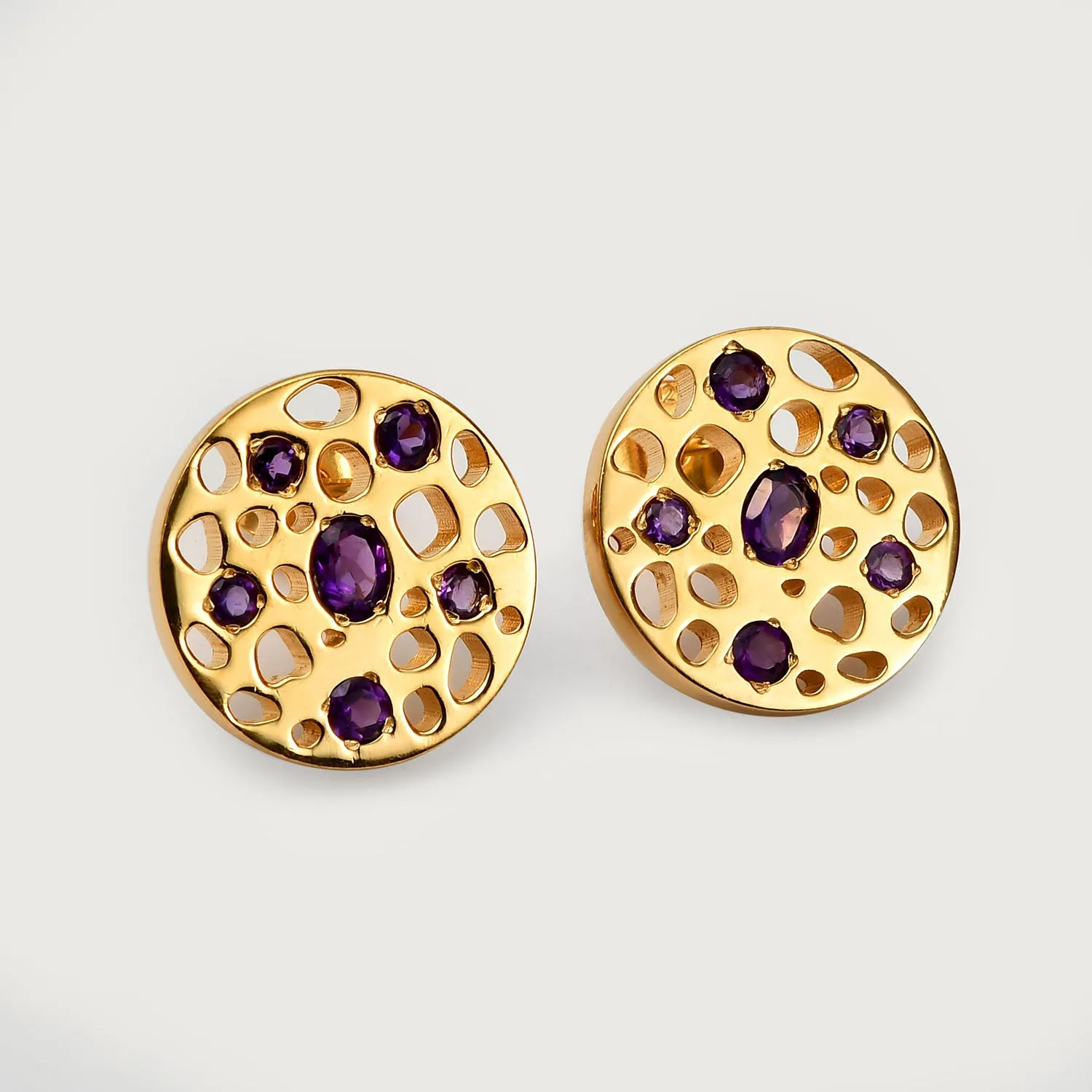 Lattice Eternity Necklace   Lattice Disc Stud Earrings with Amethyst