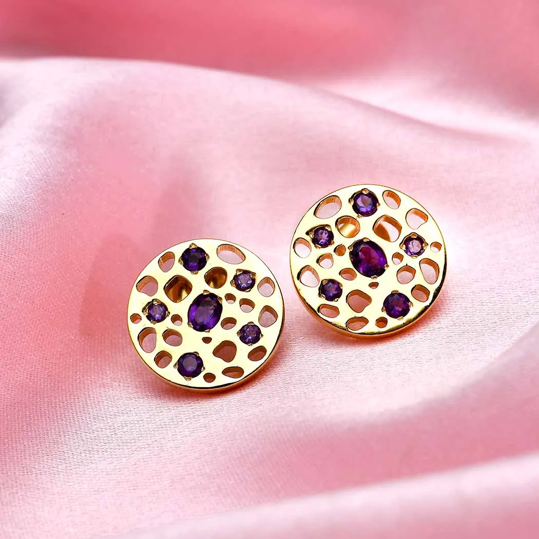 Lattice Eternity Necklace   Lattice Disc Stud Earrings with Amethyst