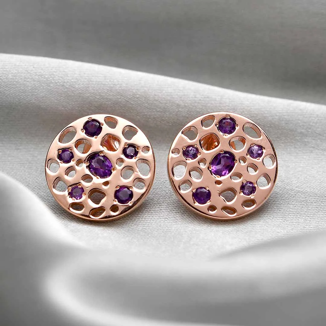 Lattice Eternity Necklace   Lattice Disc Stud Earrings with Amethyst