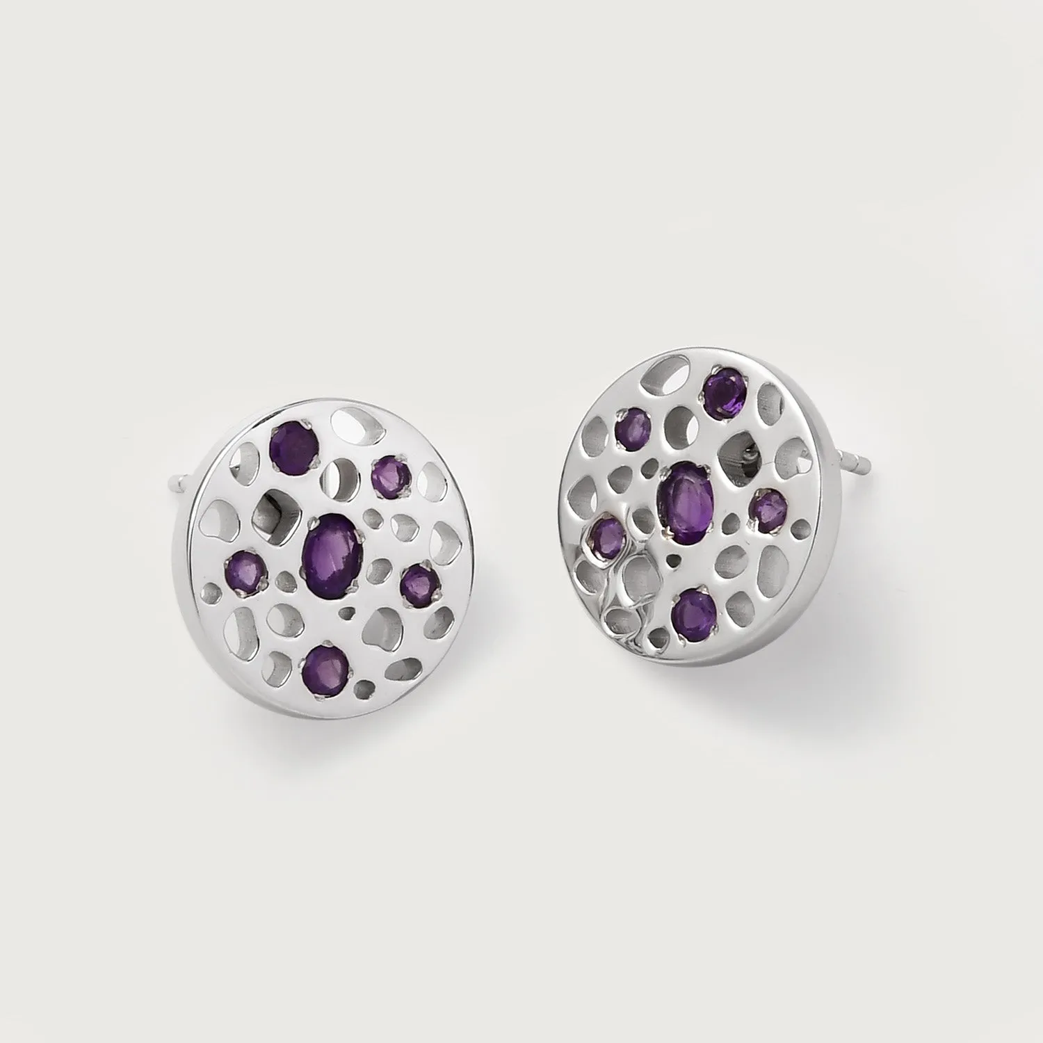 Lattice Eternity Necklace   Lattice Disc Stud Earrings with Amethyst