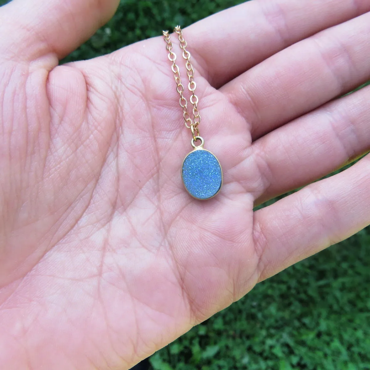 Light Blue Druzy Necklace | Crystal Choker Necklace | Druzy Jewelry