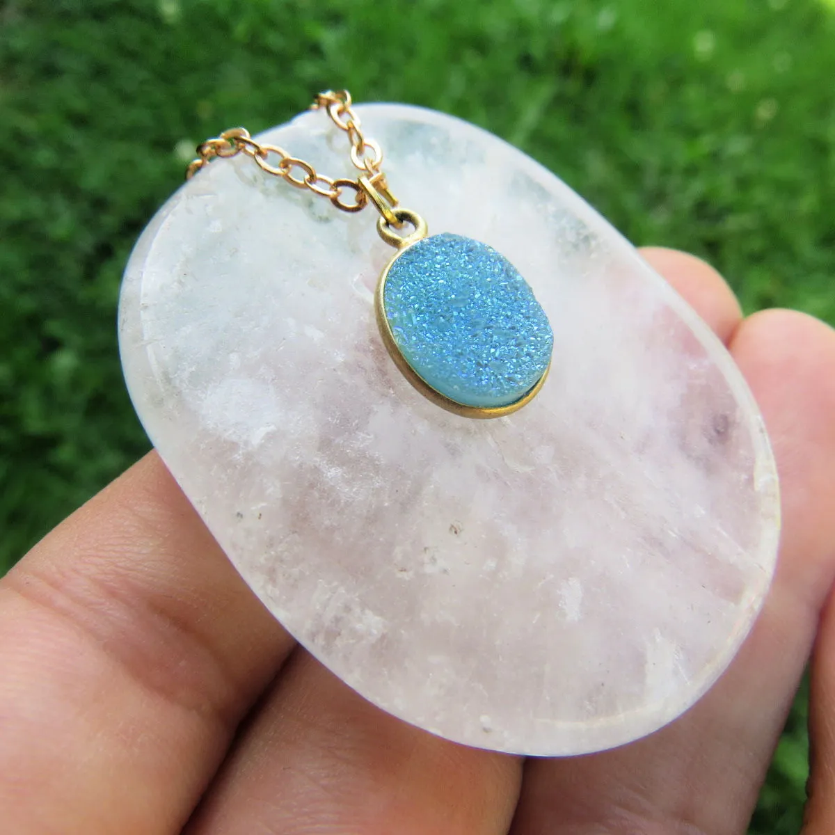 Light Blue Druzy Necklace | Crystal Choker Necklace | Druzy Jewelry