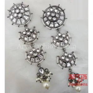 Lisha Rose Gold Gray Kundan Party Earrings