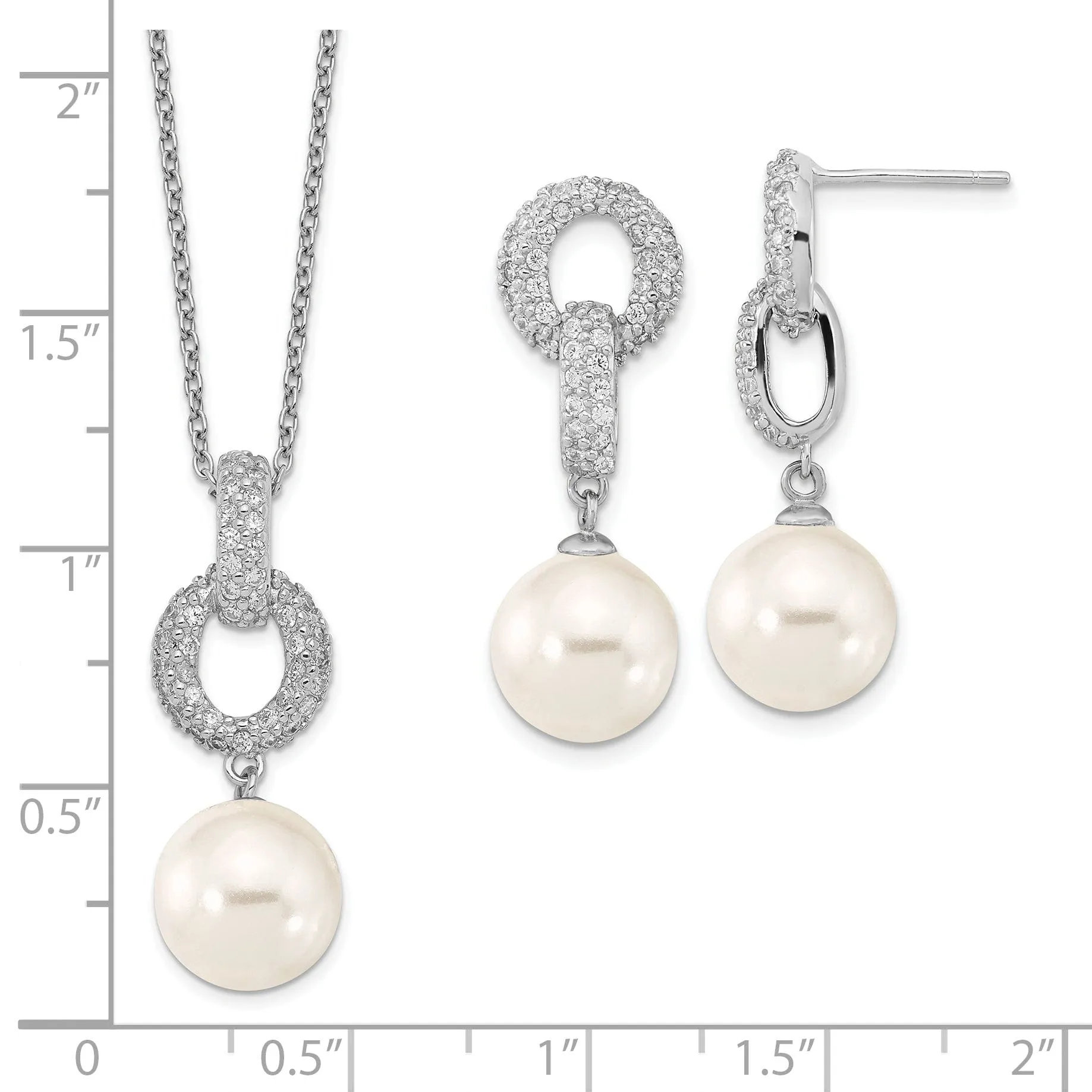 Majestik Pearl CZ Earring Necklace Set