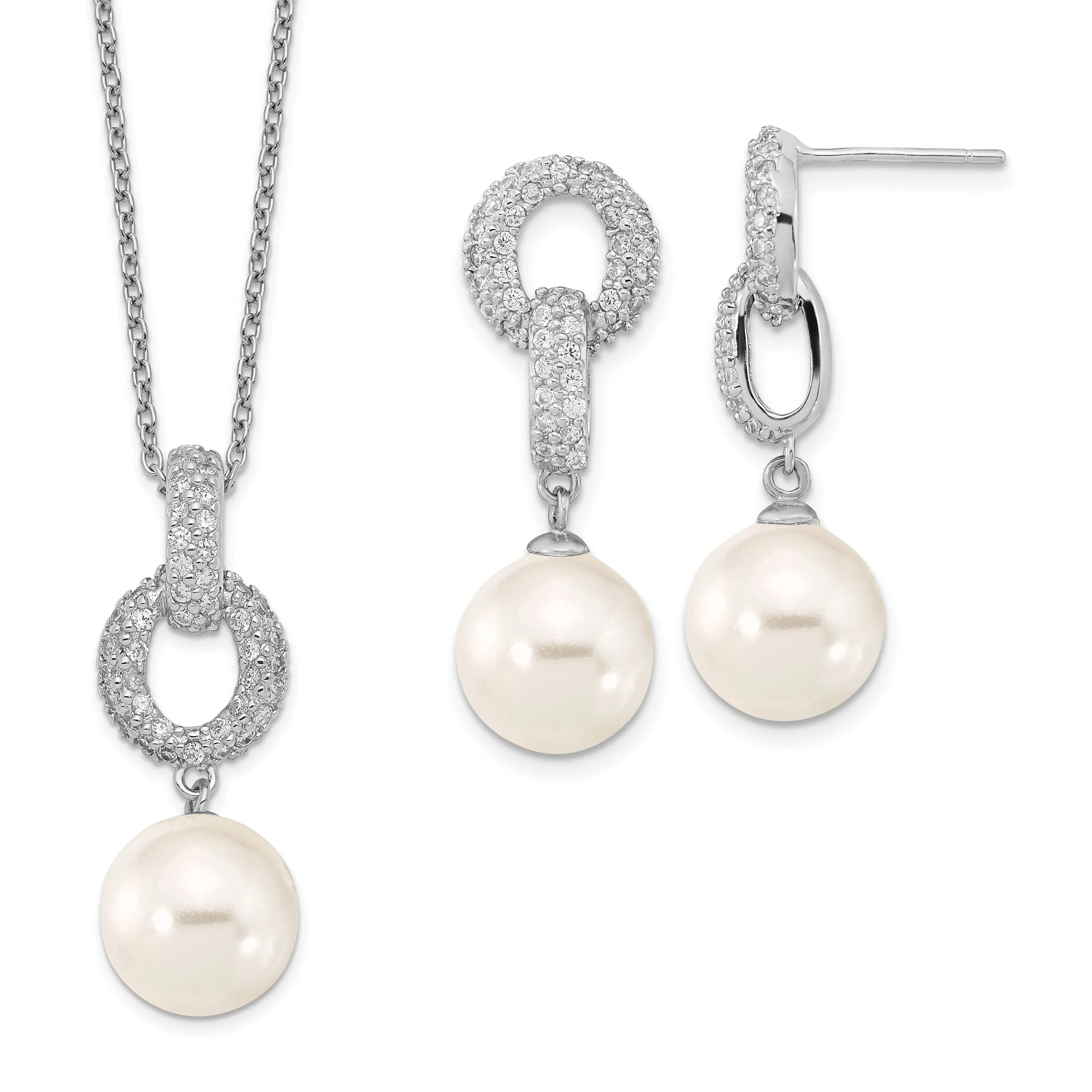 Majestik Pearl CZ Earring Necklace Set