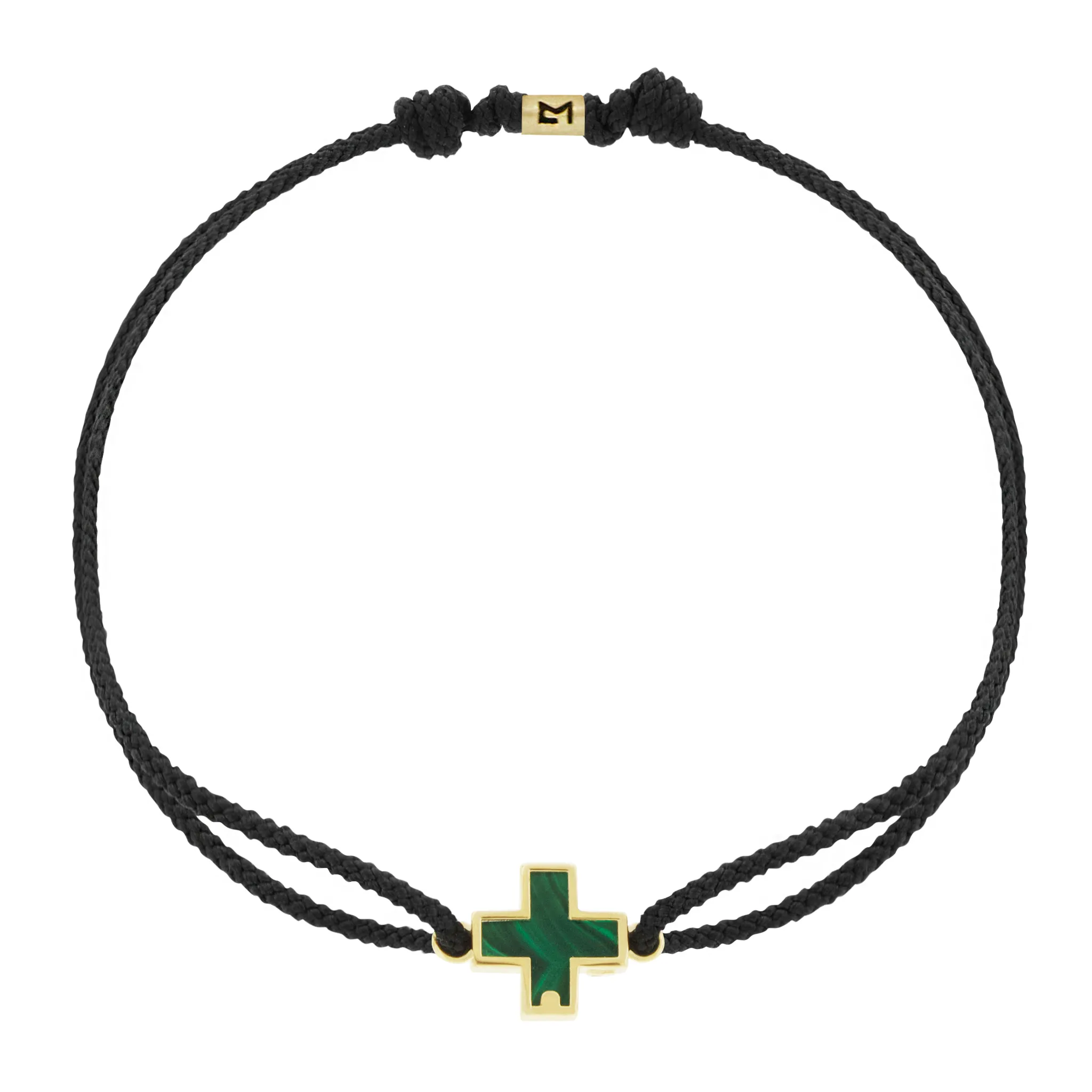 Malachite Cross on Black Cord Bracelet