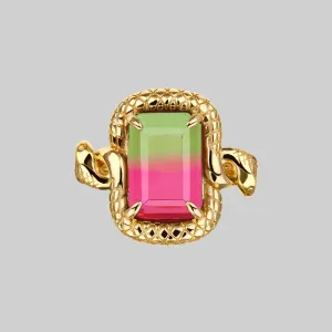 MALICE. Tourmaline CZ Coiled Snake Cocktail Ring - Gold