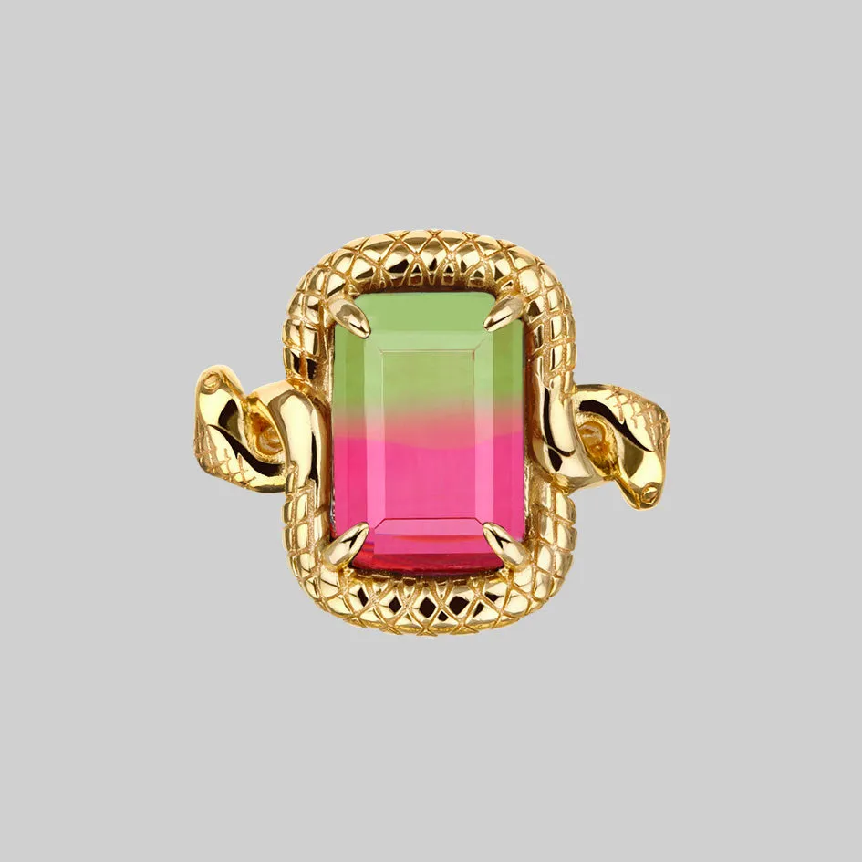 MALICE. Tourmaline CZ Coiled Snake Cocktail Ring - Gold