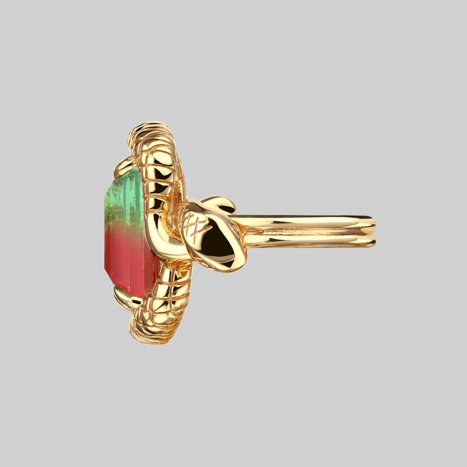 MALICE. Tourmaline CZ Coiled Snake Cocktail Ring - Gold