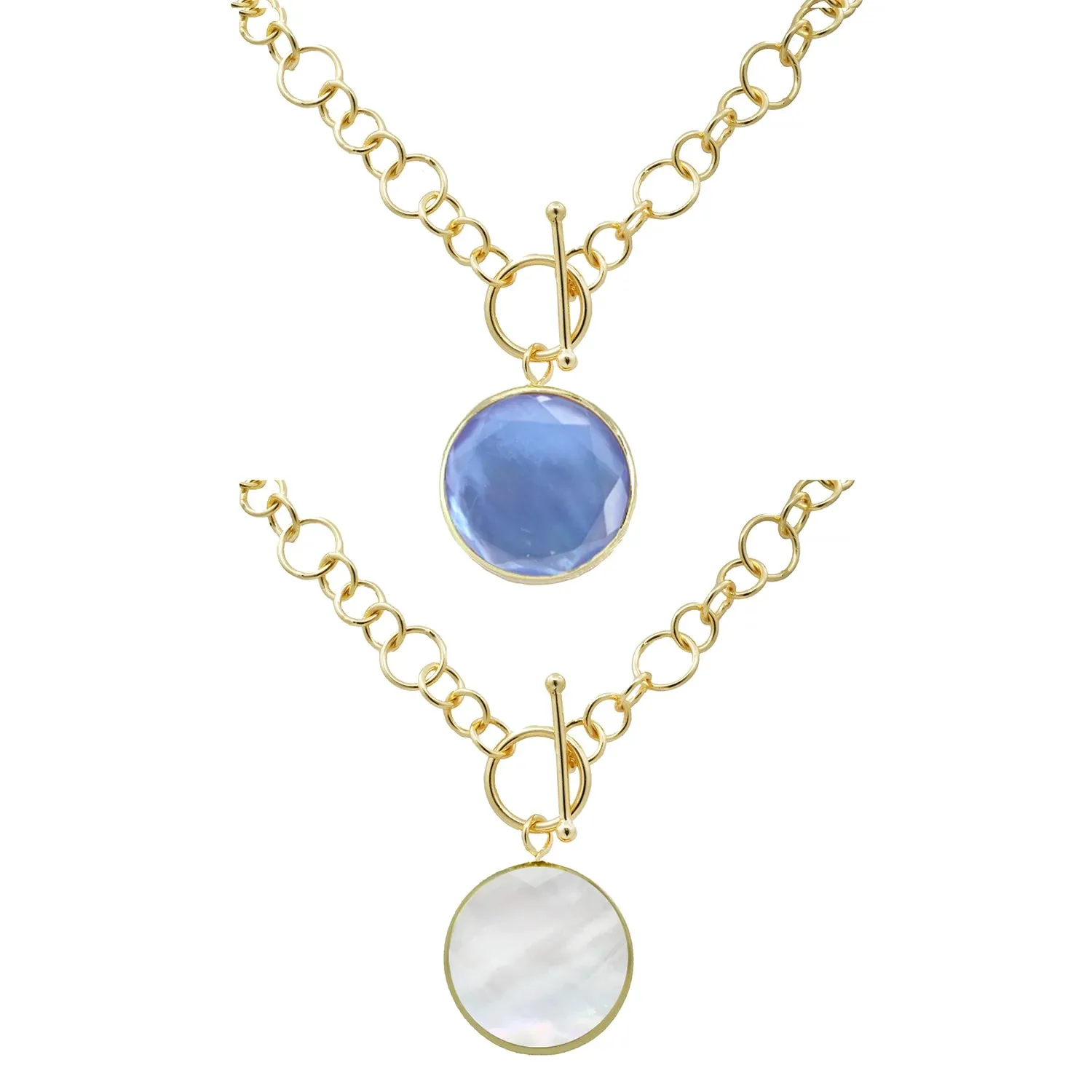 Marcia Moran Double Stone Toggle Necklace- Tanzanite & Mother of Pearl