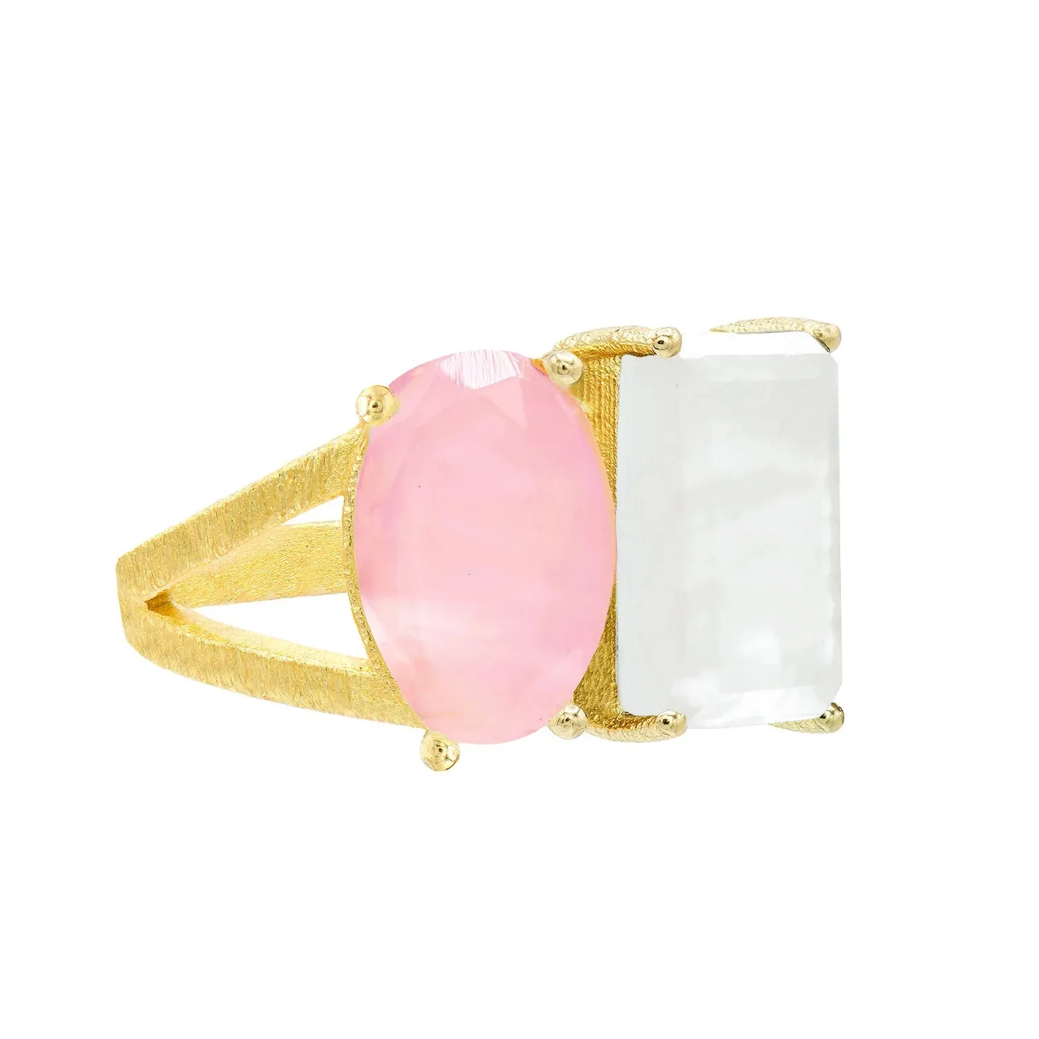 Marcia Moran Moreda Statement Ring with Double Stone - Mother of Pearl & Rose Quartz