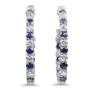 Mark Henry 18k White Gold Sapphire and Diamond Hoop Earrings