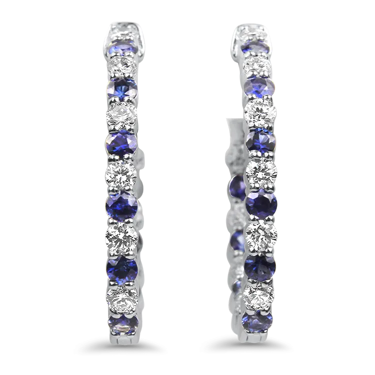 Mark Henry 18k White Gold Sapphire and Diamond Hoop Earrings