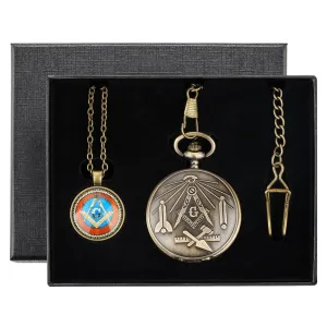 Master Mason Blue Lodge Pocket Watch - Antique Square & Compass G Quartz