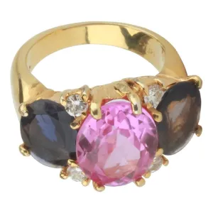 Medium 18 Karat White Gold Gum Drop Ring with Pink Topaz and Iolite