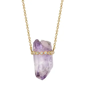 Medium Amethyst Crystal Necklace with Diamonds