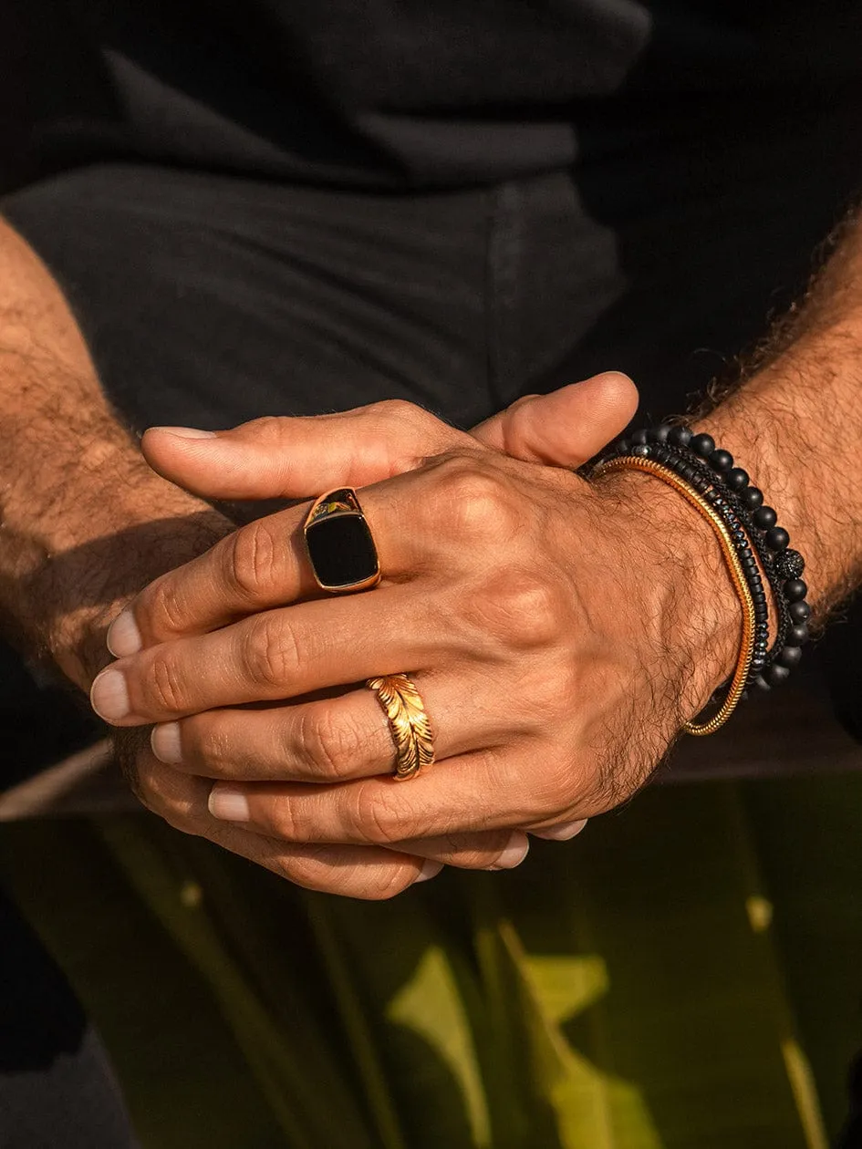 Men's Gold Signet Ring with Onyx