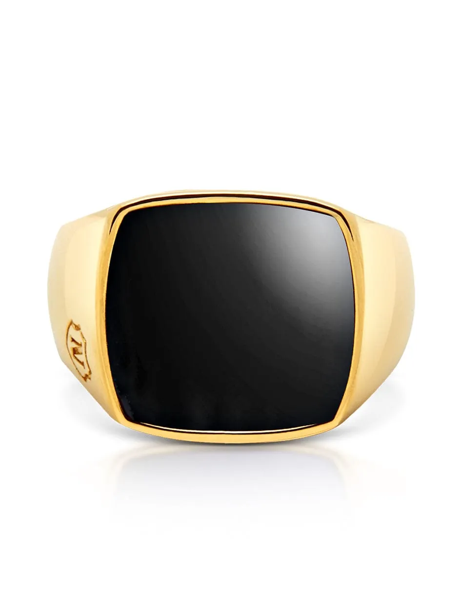 Men's Gold Signet Ring with Onyx