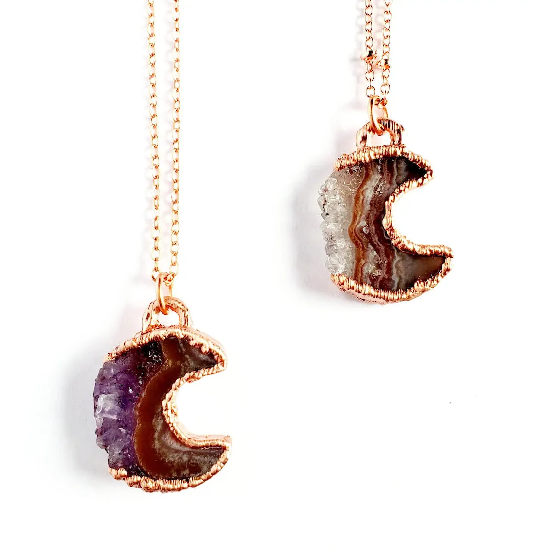 Merging Metals Amethyst & Jasper Crescent Moon Necklace