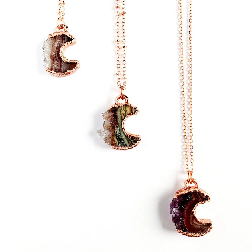 Merging Metals Amethyst & Jasper Crescent Moon Necklace