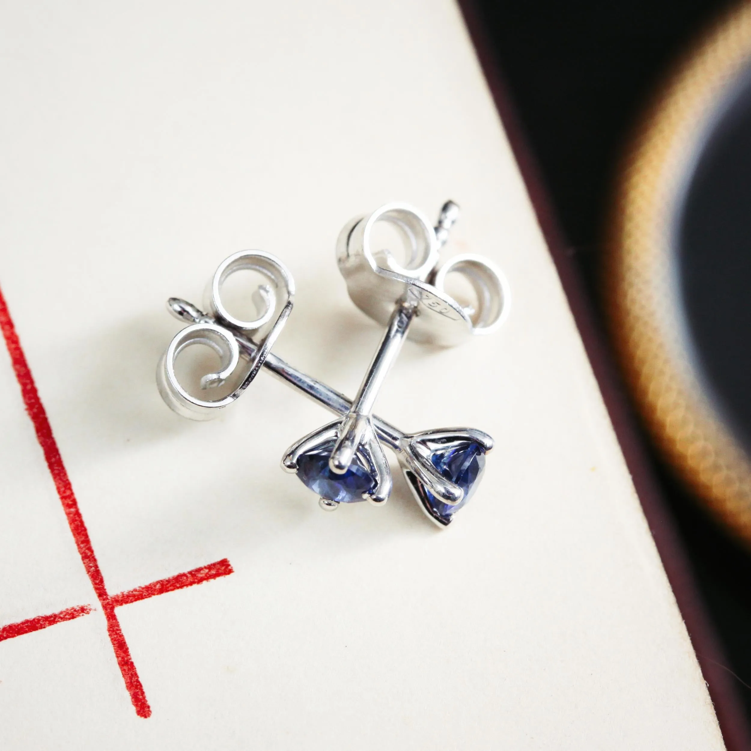 Midnight Blue Sapphire Stud Earrings