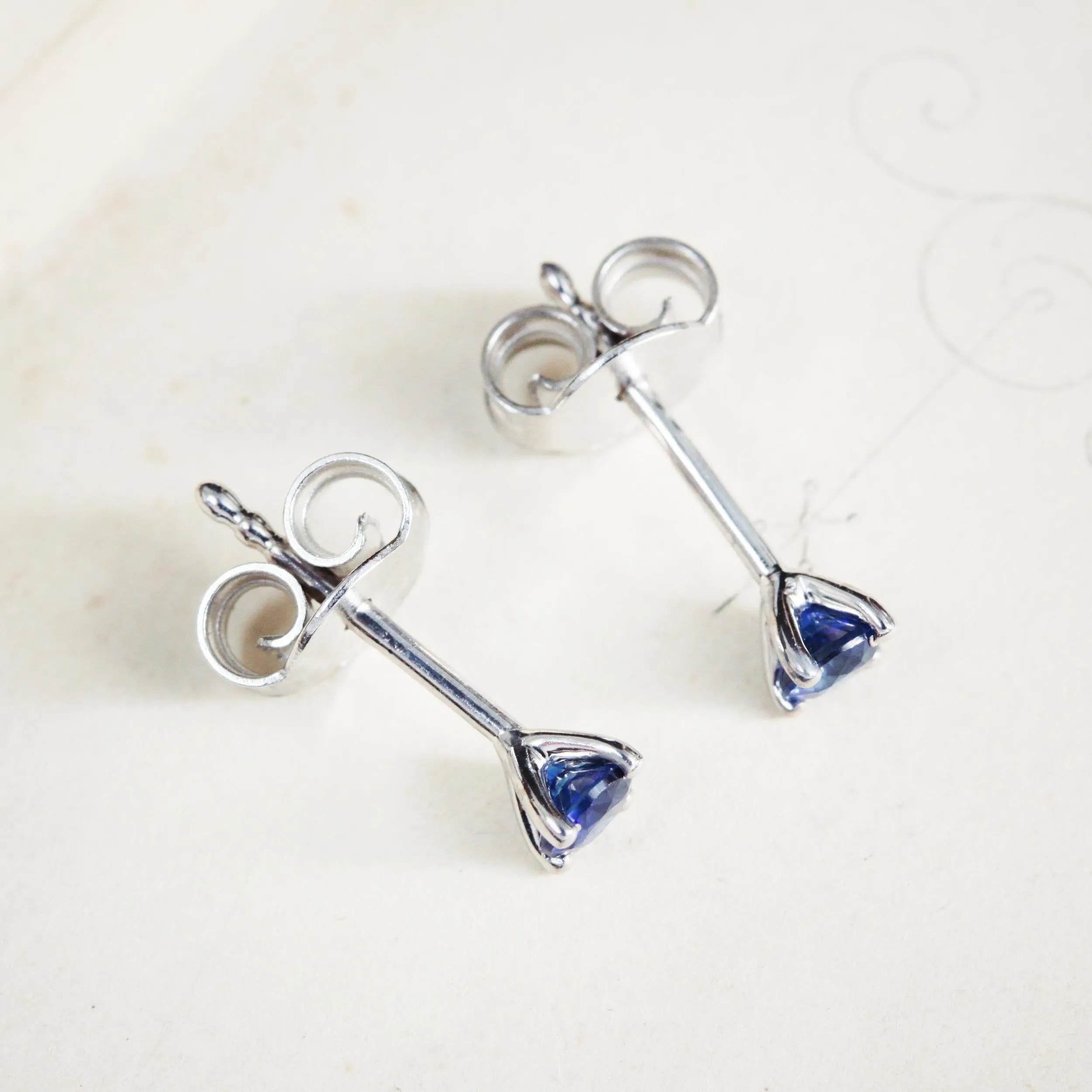 Midnight Blue Sapphire Stud Earrings