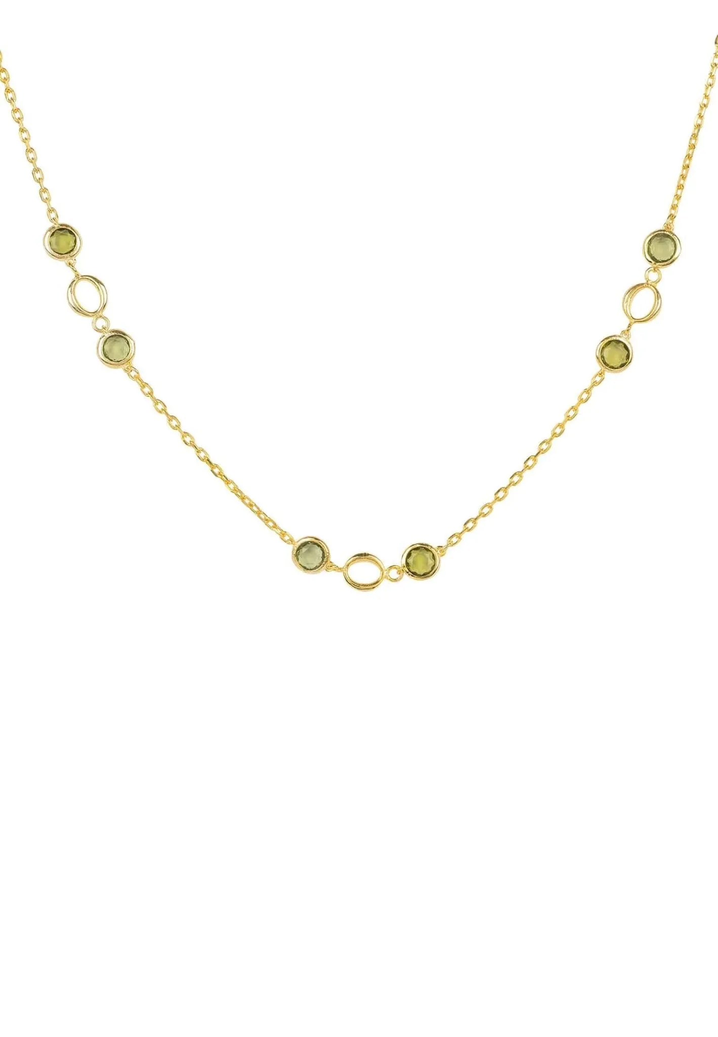 Milan Link Gemstone Necklace Gold Peridot