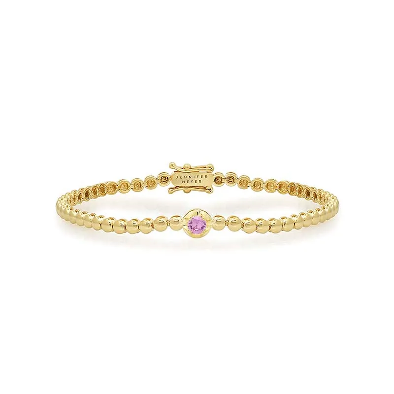 Mini Bezel Tennis Bracelet With Illusion Set Pink Sapphire Center