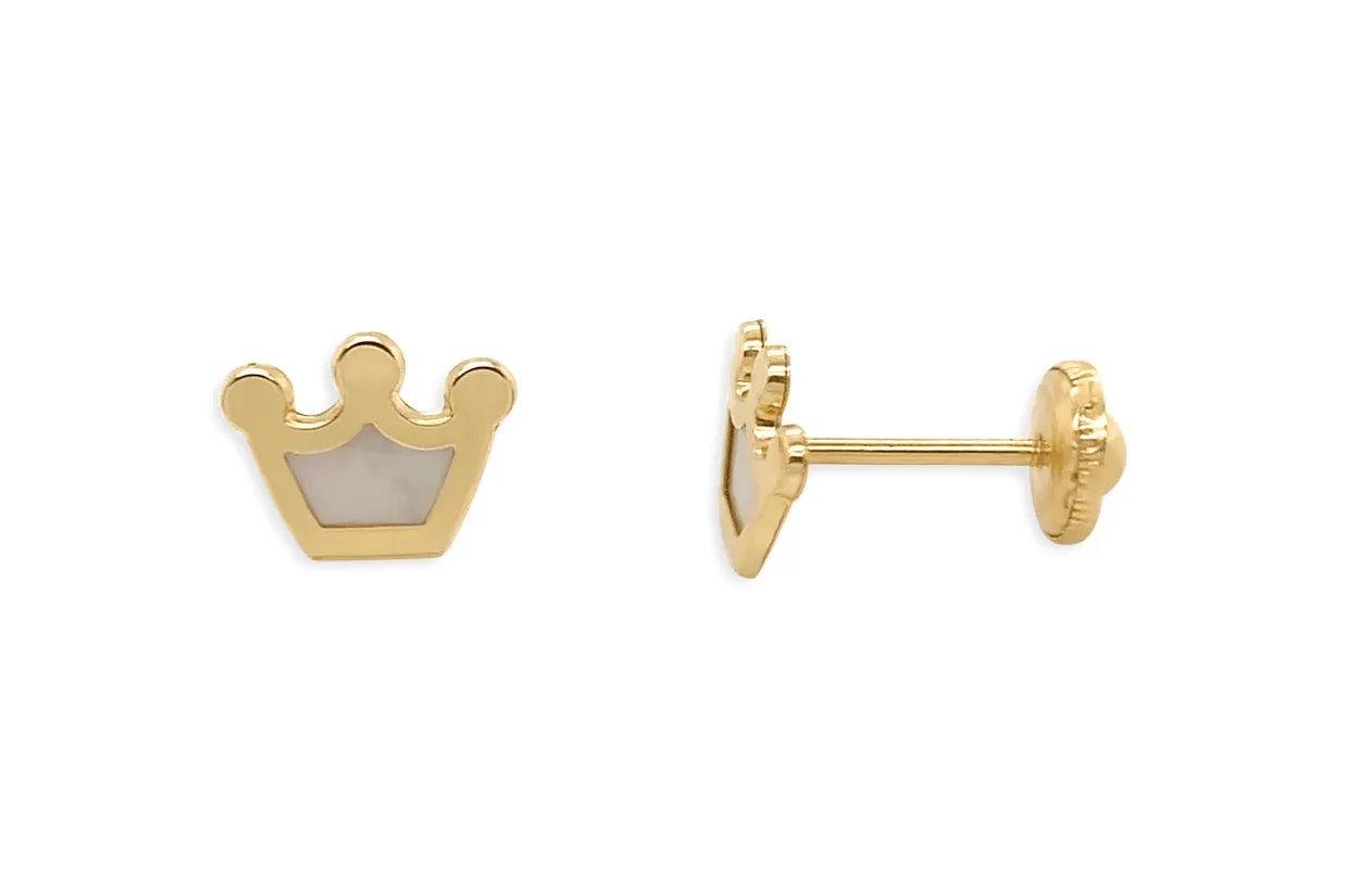 Mini Earrings 14kt Gold & Mother of Pearl Crown Stud