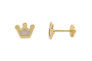 Mini Earrings 14kt Gold & Mother of Pearl Crown Stud