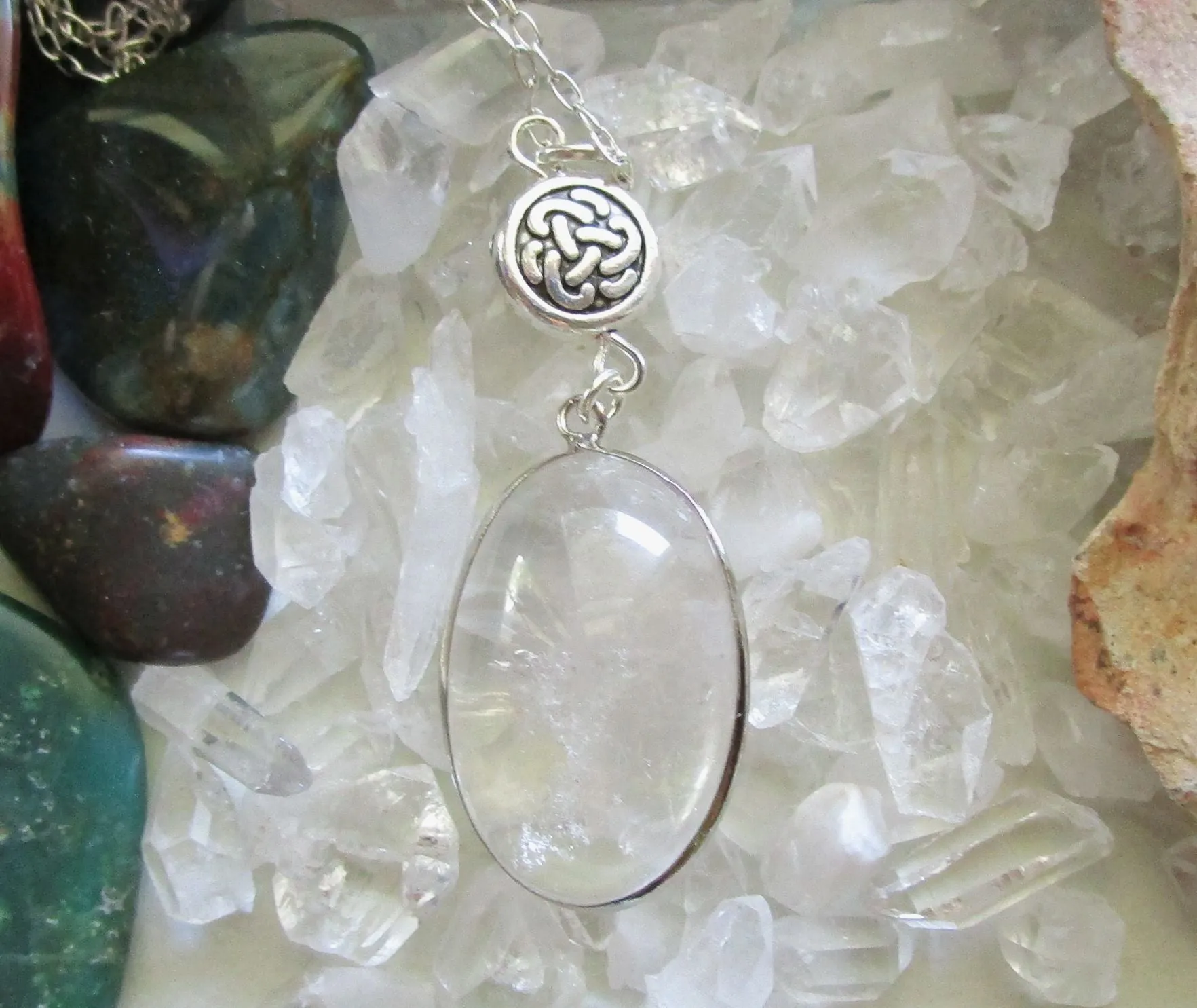 Natural Clear Quartz Celtic Knot Pendant Necklace