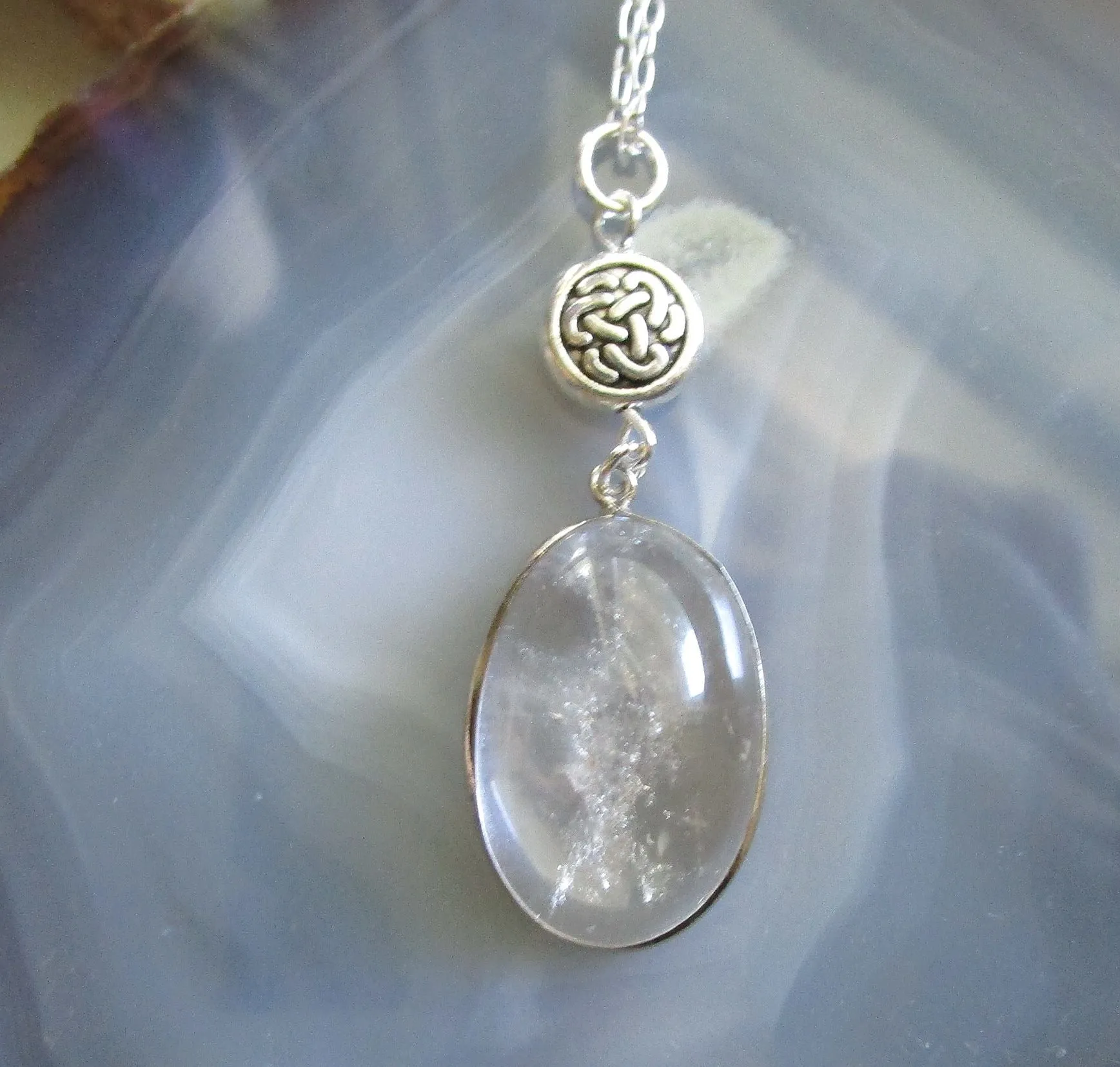 Natural Clear Quartz Celtic Knot Pendant Necklace