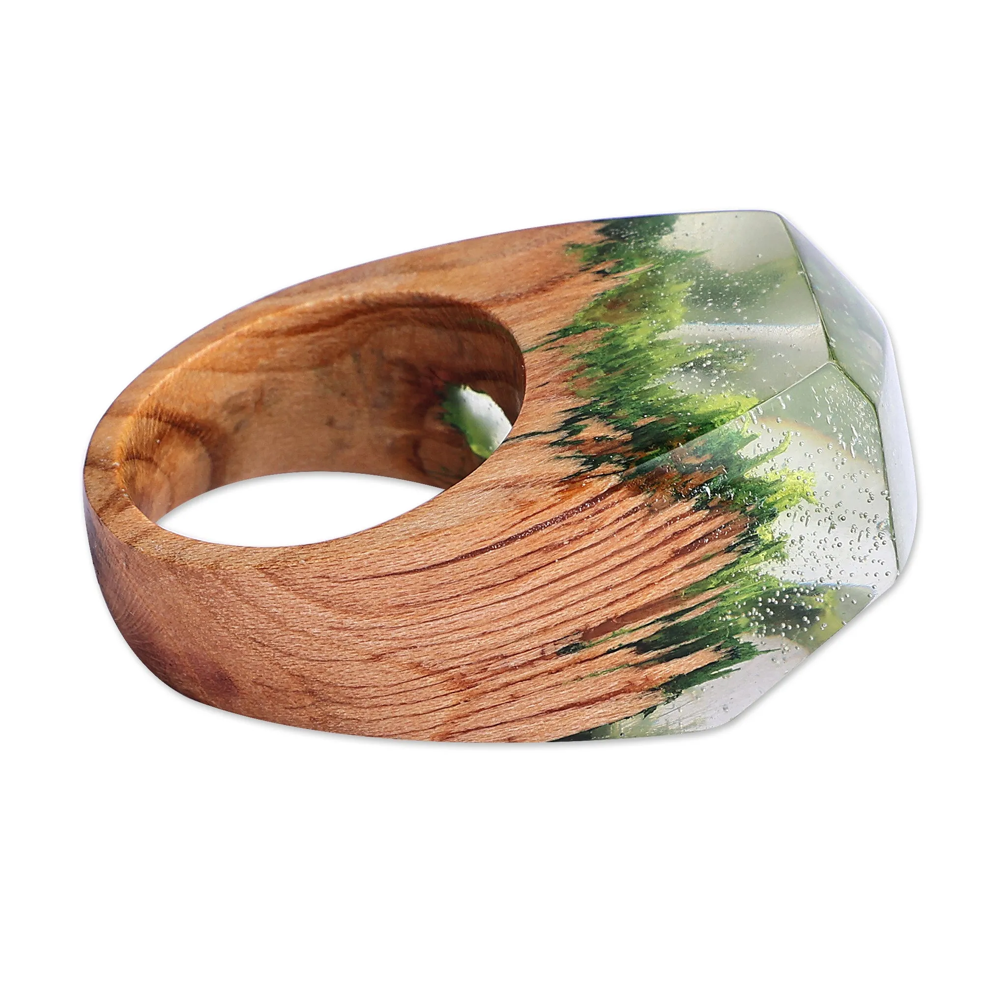 Nature-Themed Resin Pear Wood Cocktail Ring from Armenia - River Dream | NOVICA