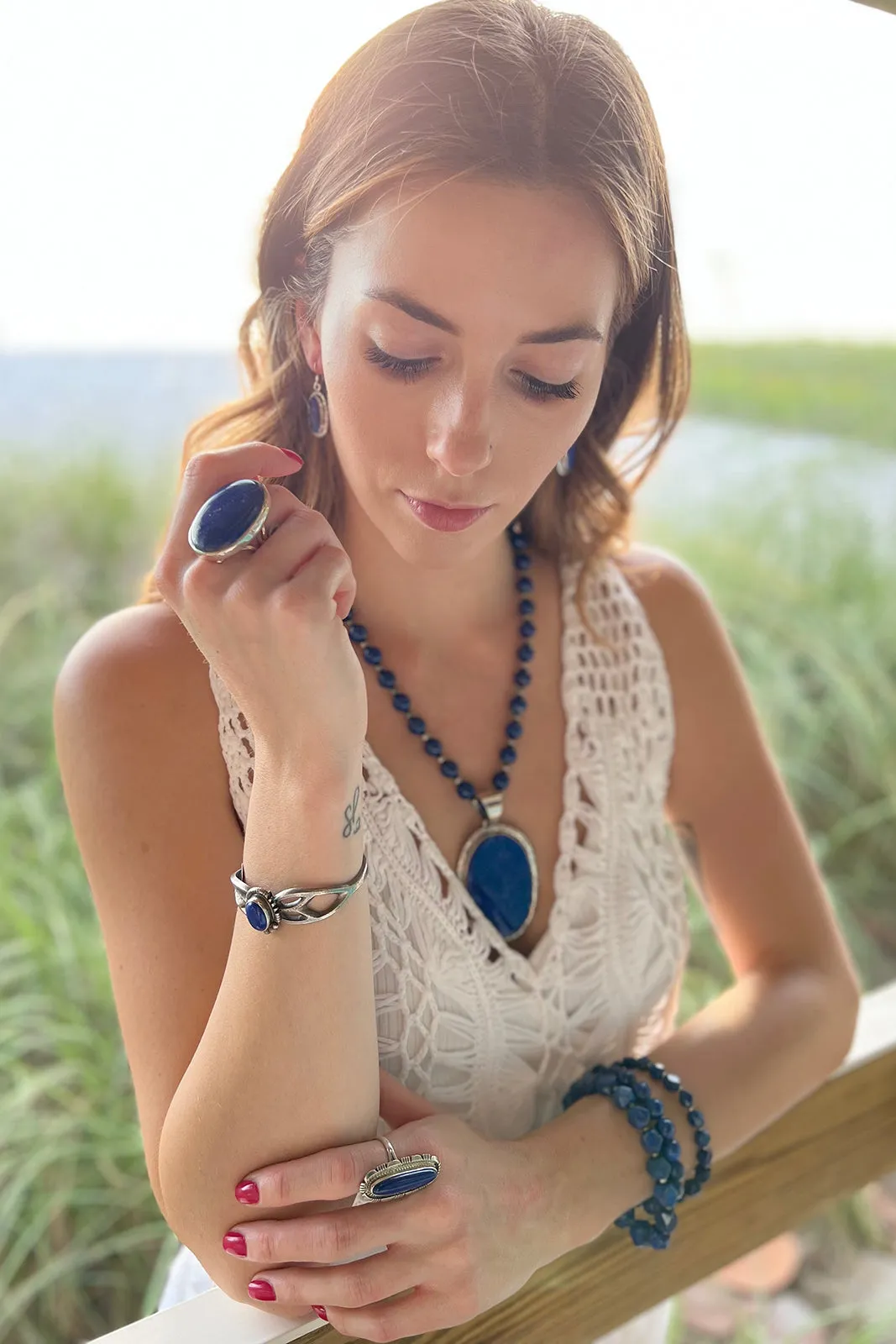 Navajo Sandcast Lapis Lazuli Cuff Bracelet