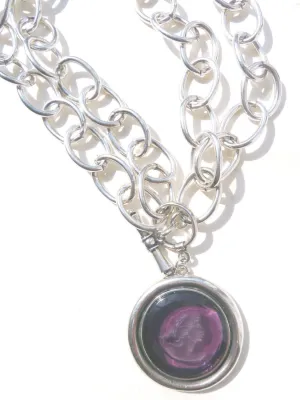 Necklace Double Length Intaglio Silver Amethyst