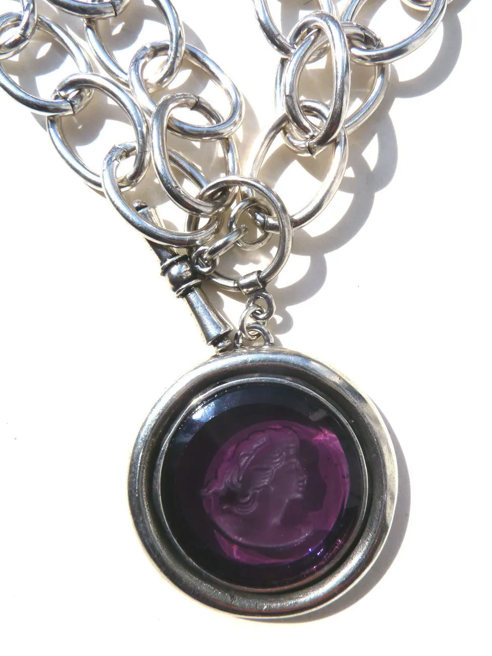 Necklace Double Length Intaglio Silver Amethyst