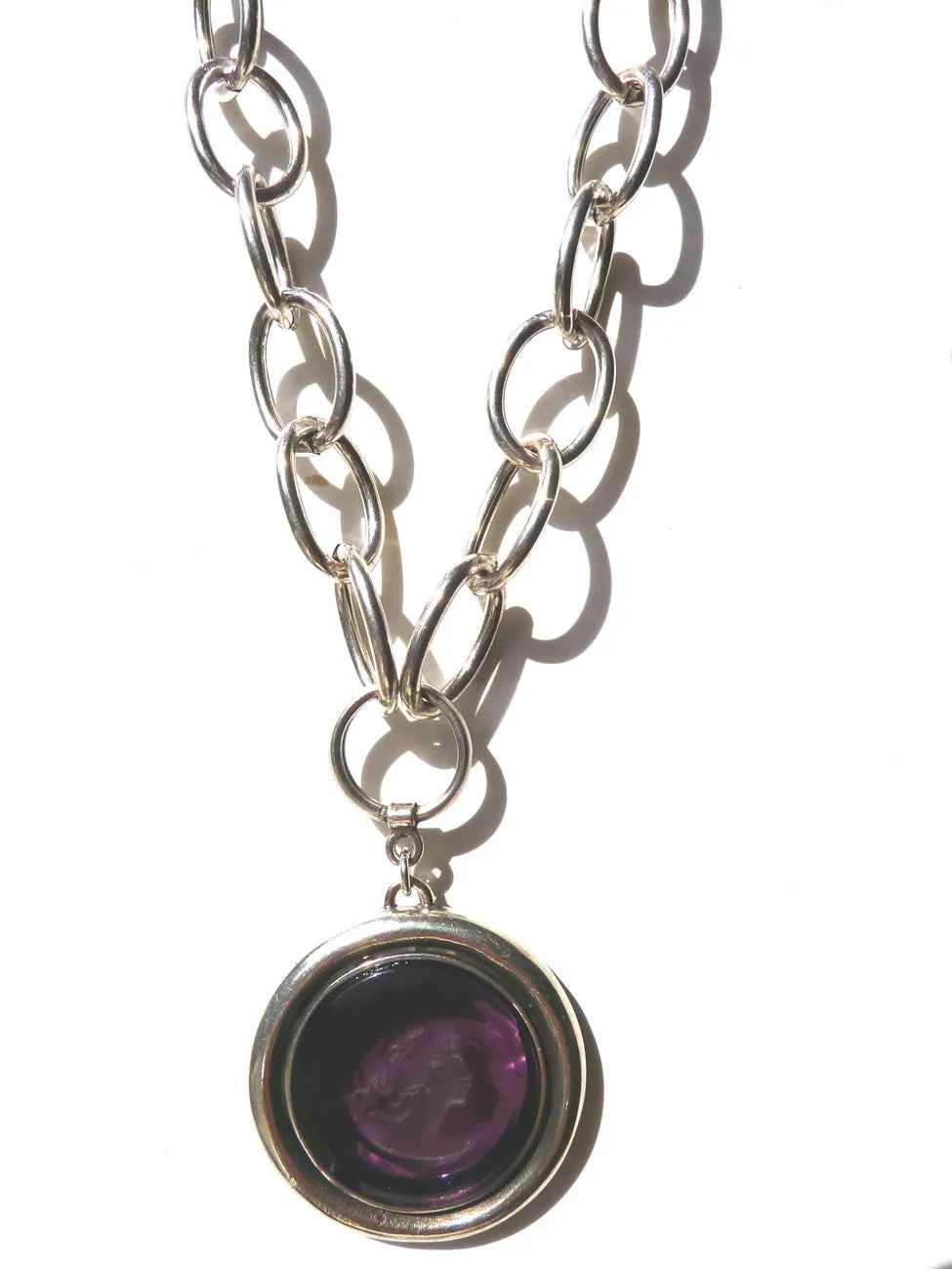 Necklace Double Length Intaglio Silver Amethyst