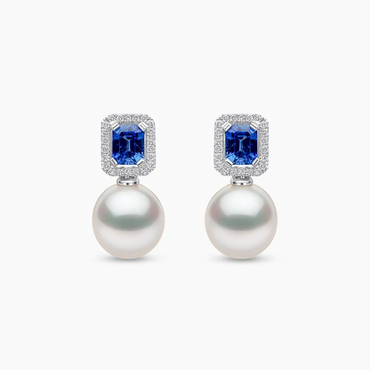 Ophelia 18K Gold South Sea Pearl Brilliant Cut Sapphire Diamond Earrings